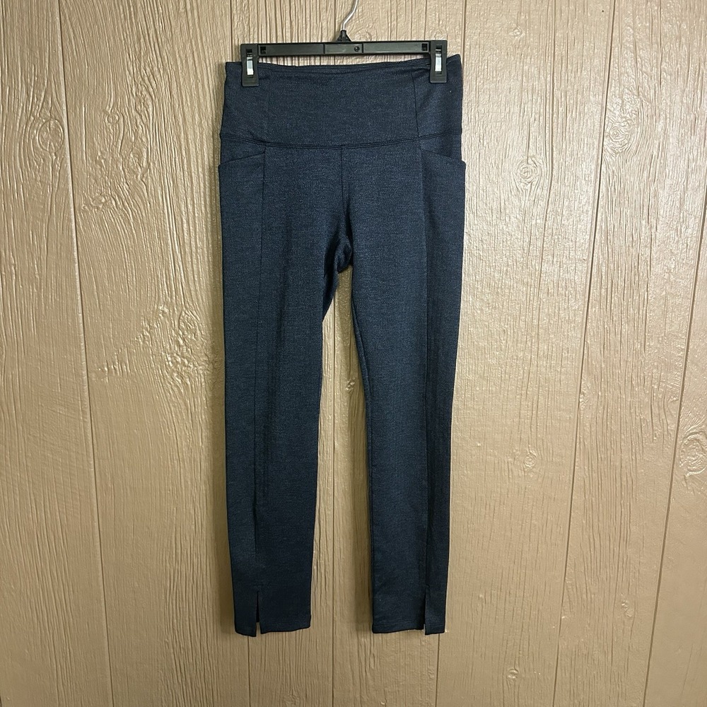 Athleta Womens XS‎ Leggings Side Pockets Herringbone Mercer Split Hem Blue/Black